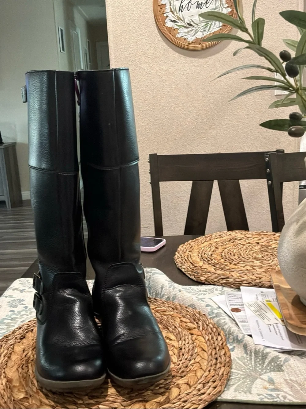 Clarks Black Leather Tall Riding Booties